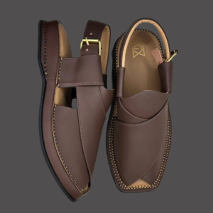 Smooth brown leather Peshawari sandals.
