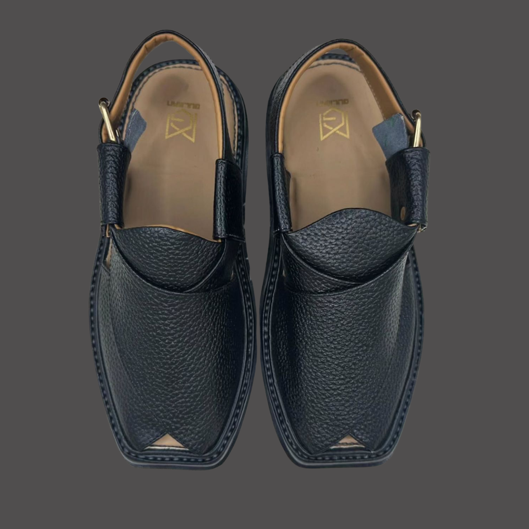Textured black leather Peshawari sandals.
